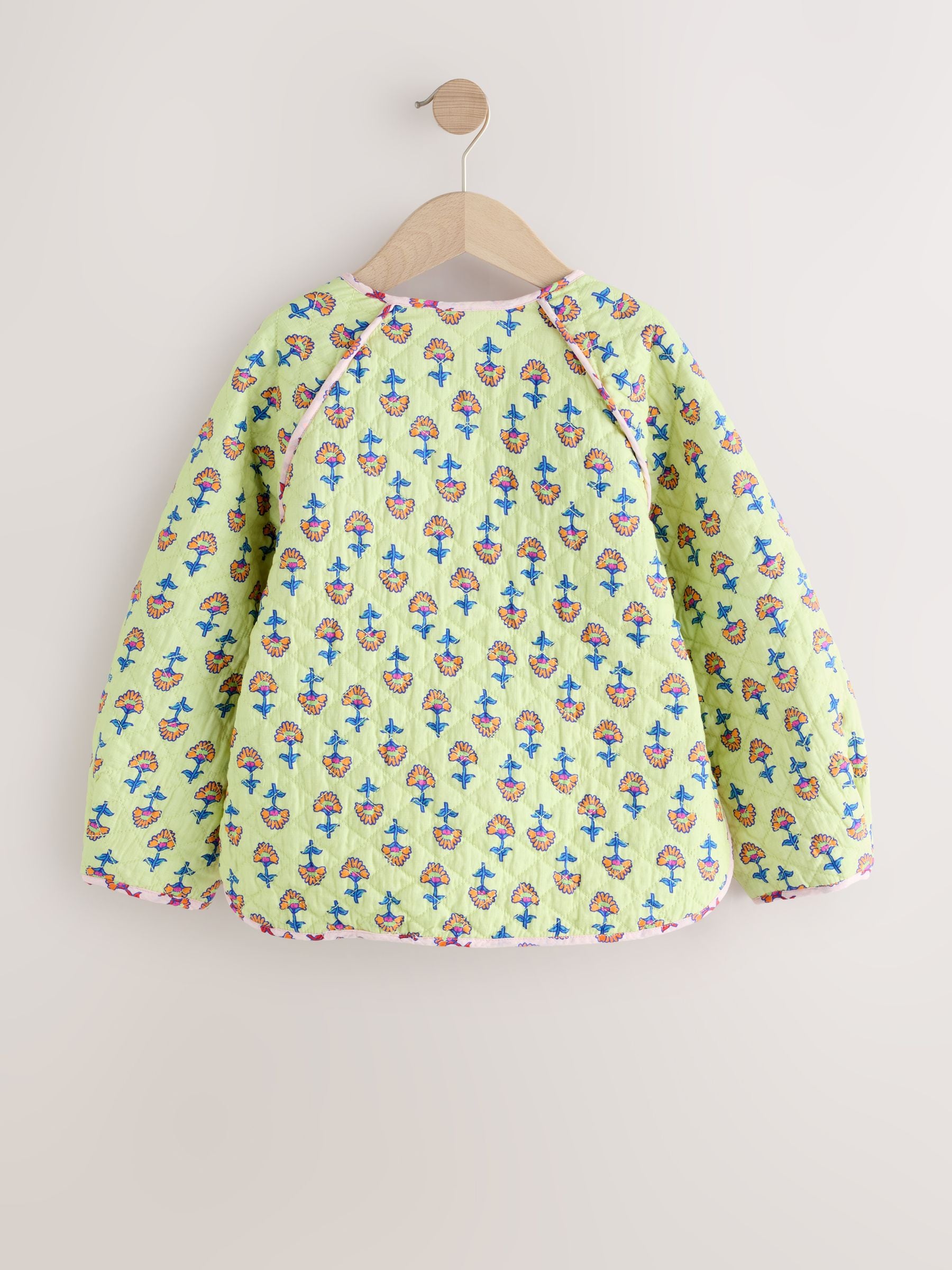 Lime Green Floral Print Quilted Jacket (3-16yrs)
