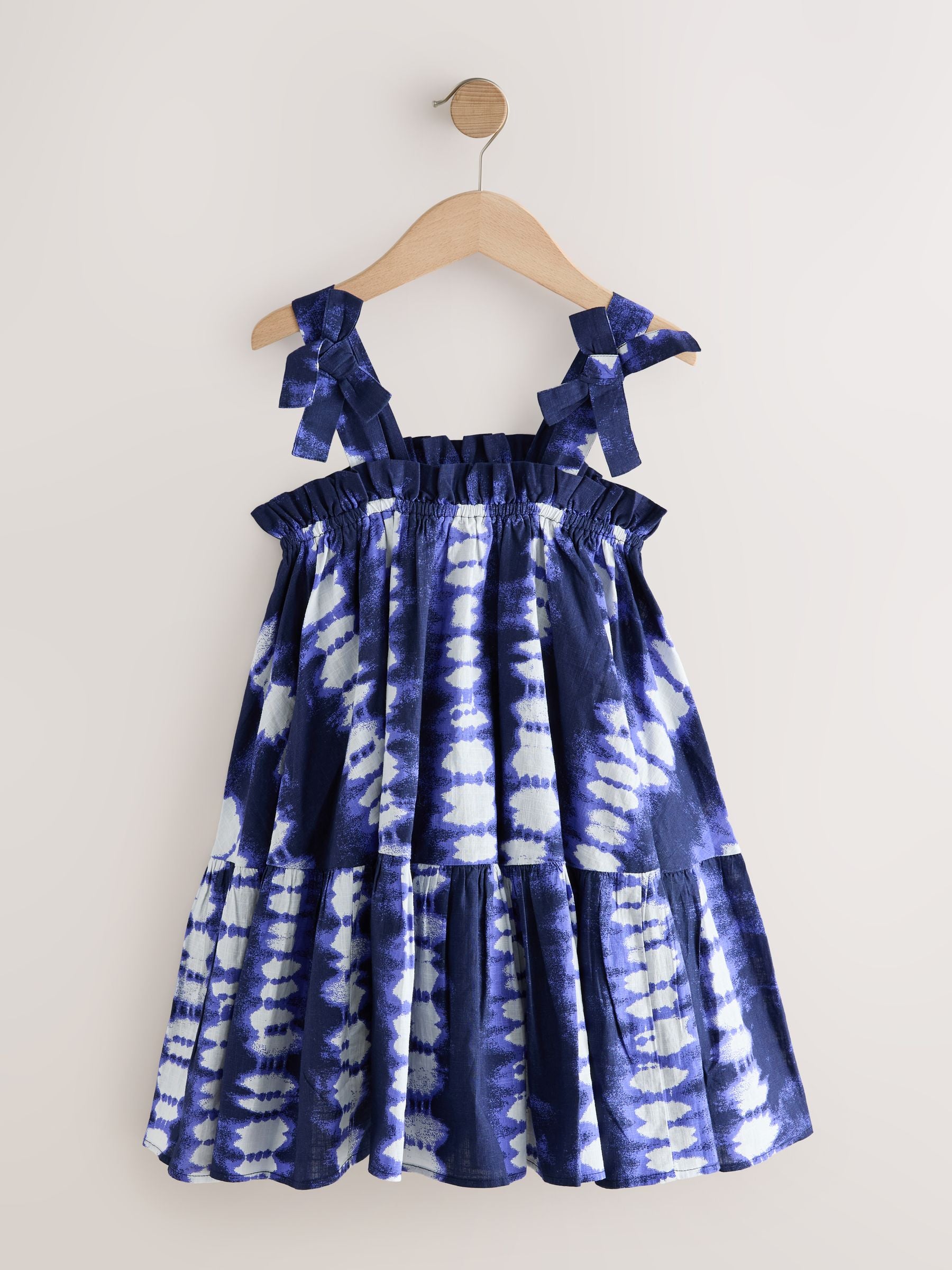 Blue Tie Dye Bow Strappy Summer Dress (3-16yrs)
