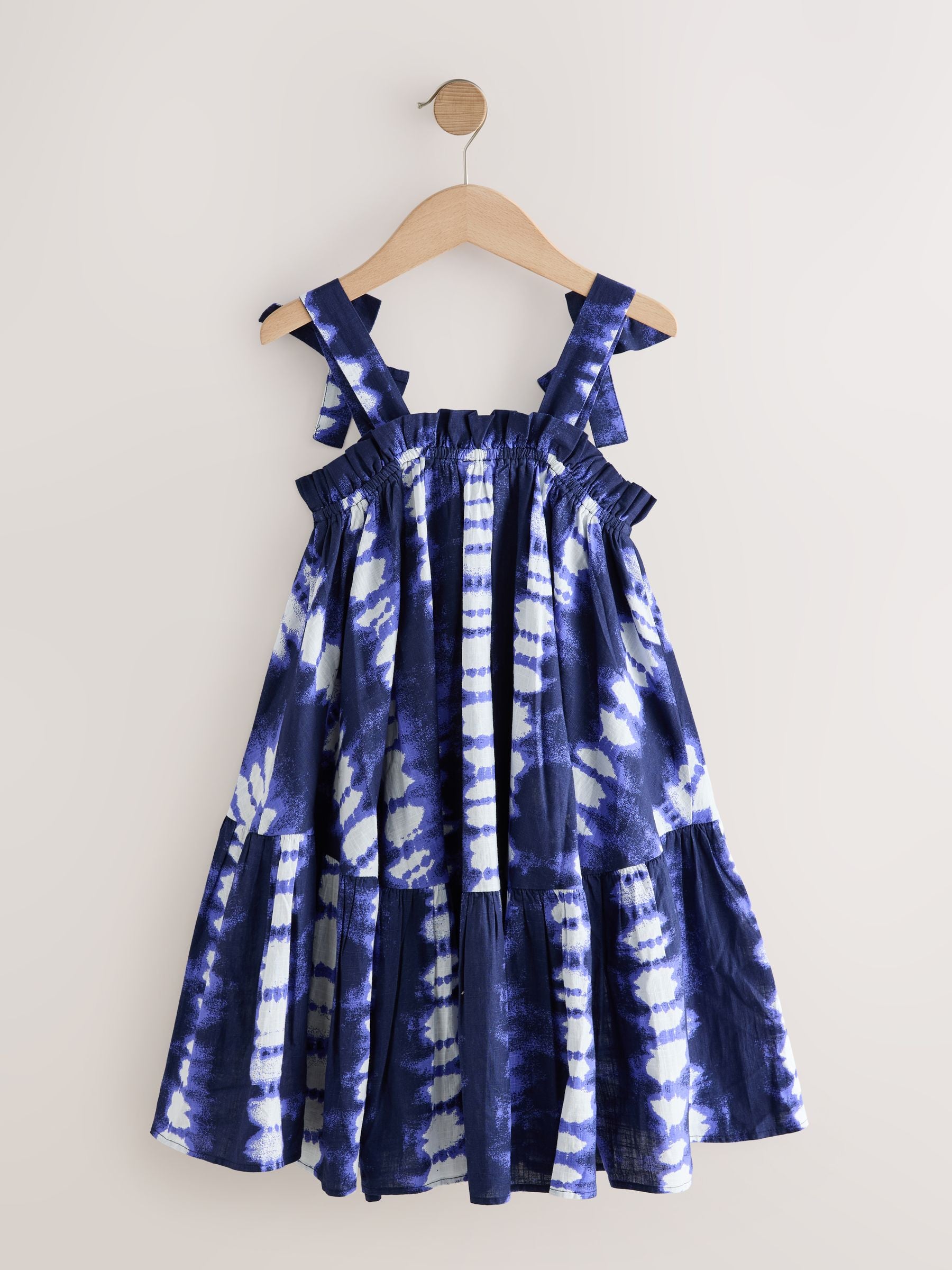 Blue Tie Dye Bow Strappy Summer Dress (3-16yrs)