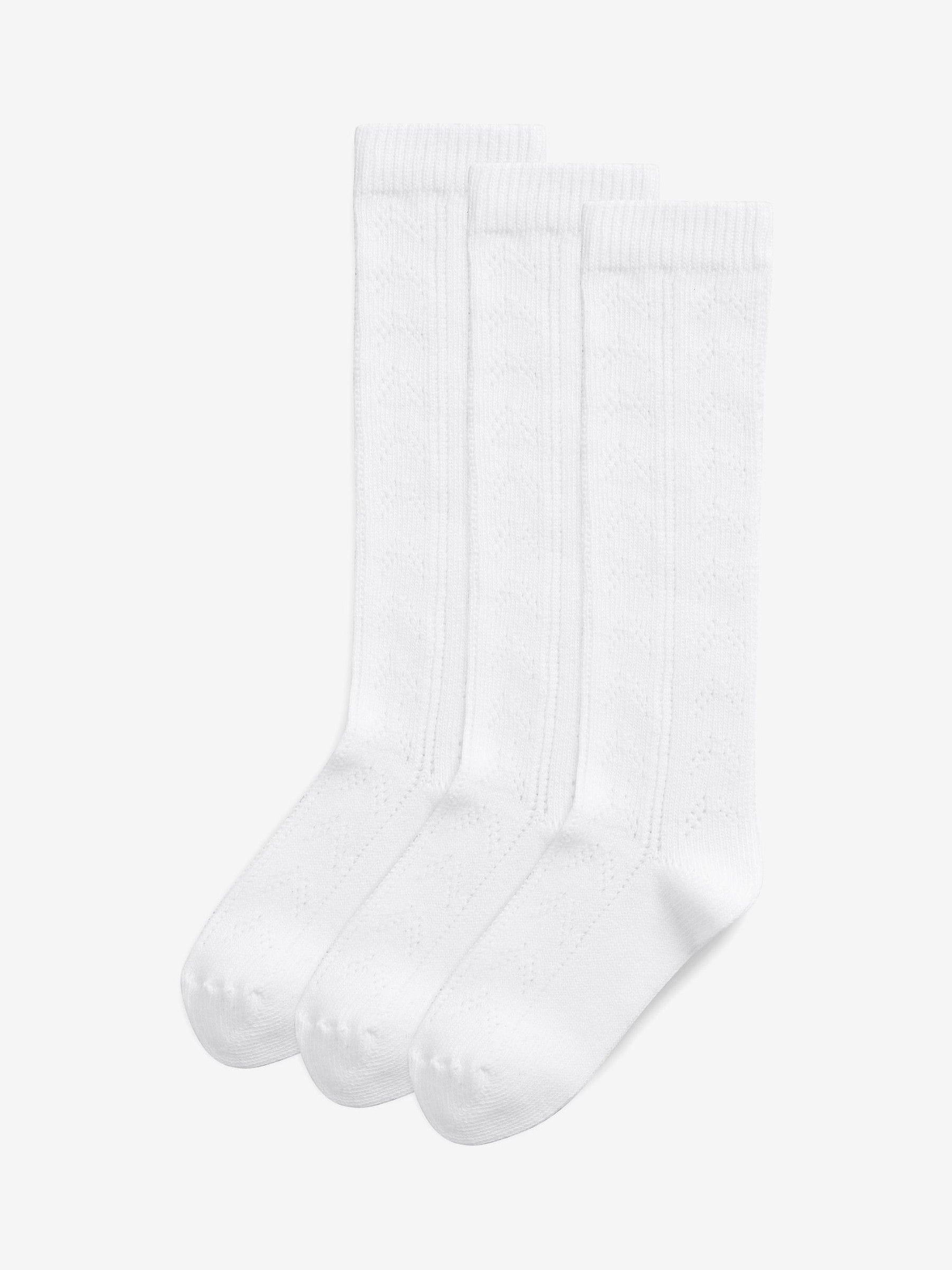 White 3 Pack Cotton Rich Pointelle Knee High School Socks