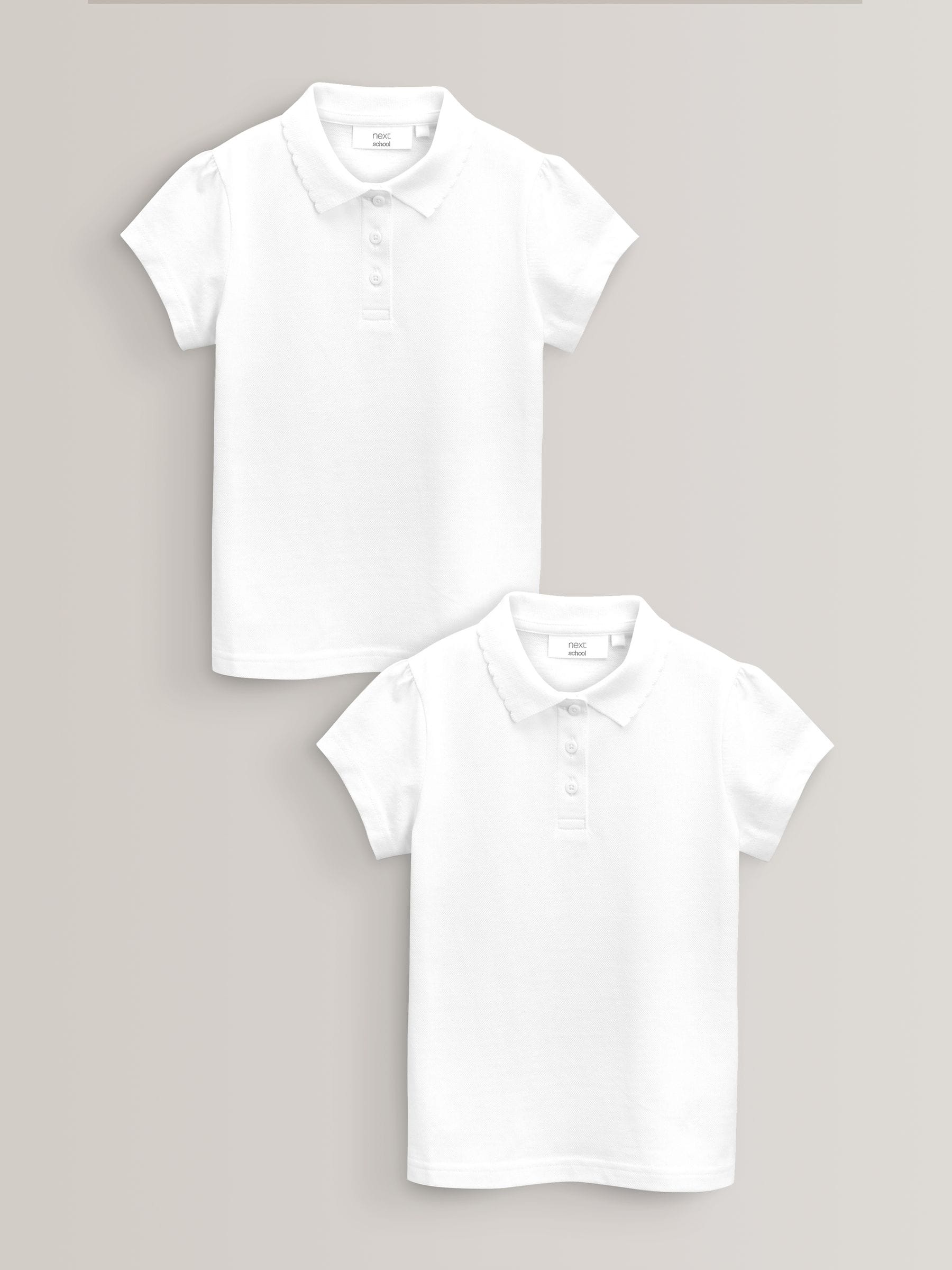 White Regular Fit 2 Pack Slim Fit 100% Cotton Short Sleeve Polo Shirts (3-16yrs)