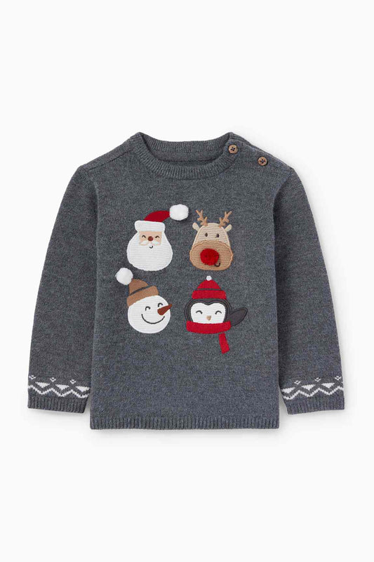 Father Christmas and Rudolph - baby Christmas jumper