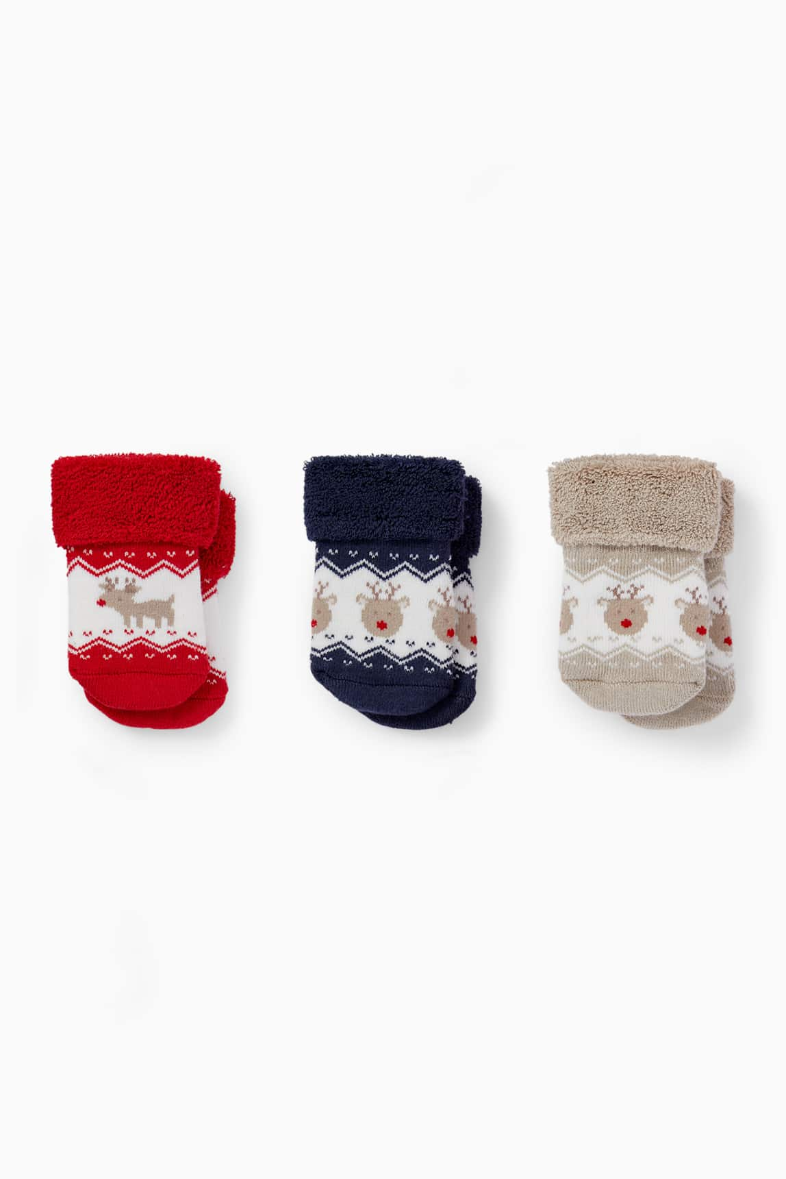 Multipack of 3 - Rudolf - newborn Christmas socks