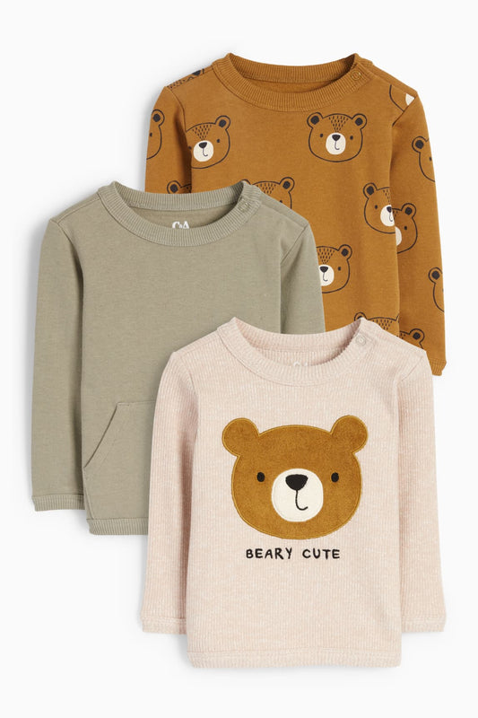 Multipack of 3 - teddy bear - baby sweatshirt