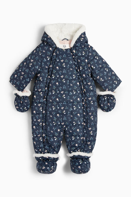 Floral - baby snowsuit with hood