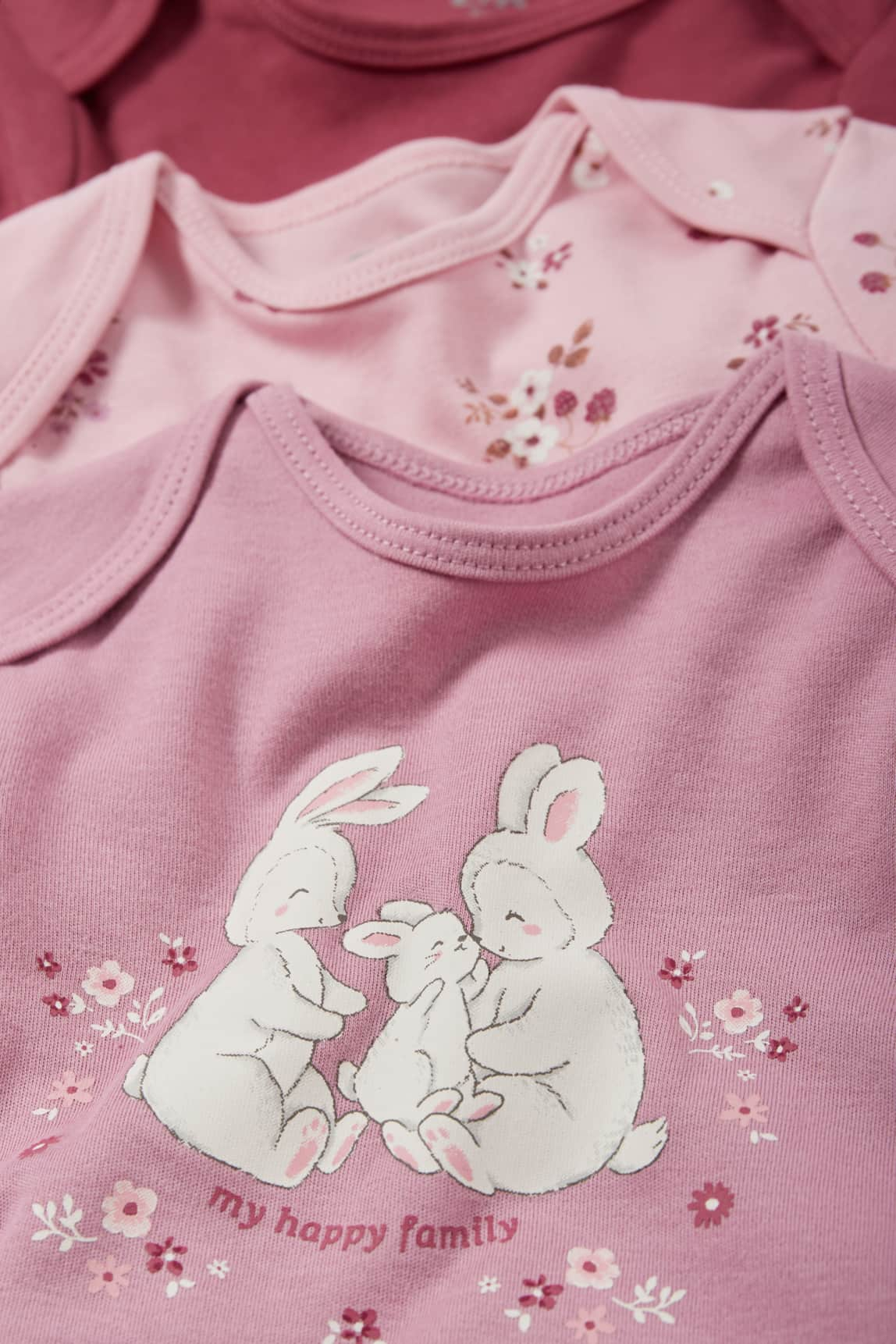 Multipack of 3 - bunny rabbit - baby bodysuit - floral