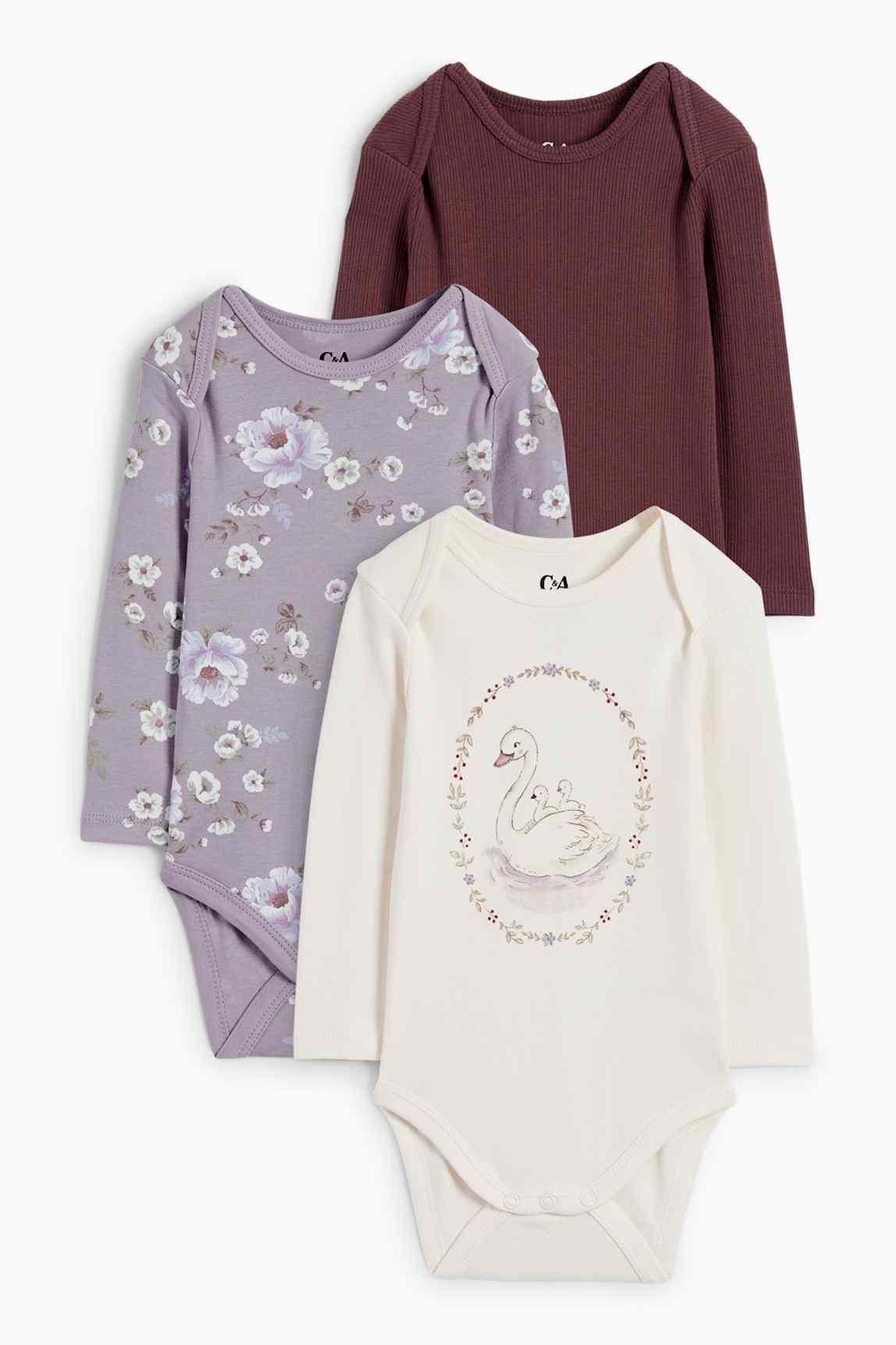 Multipack of 3 - little swan and flowers - baby bodysuit