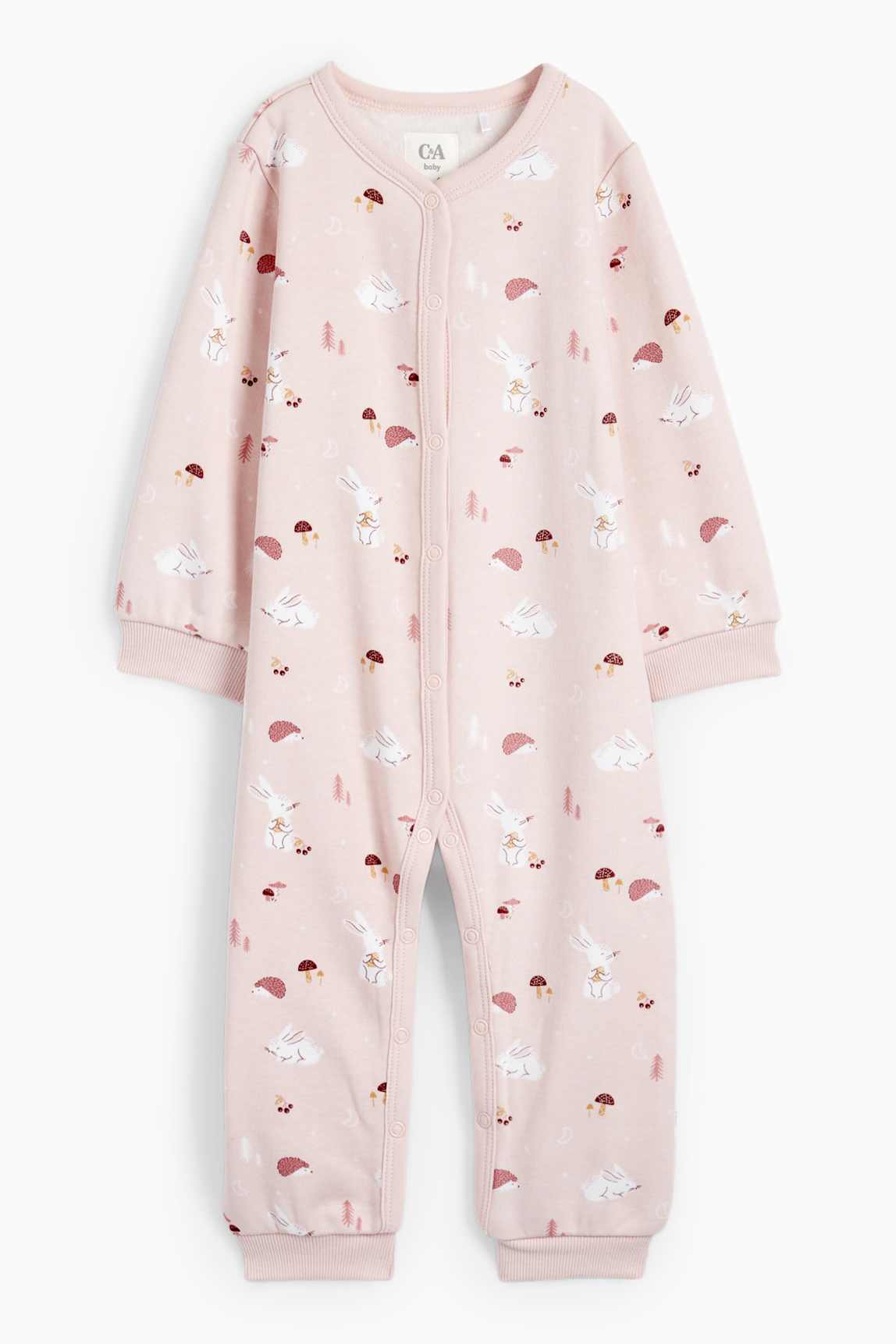 Bunny rabbit and hedgehog - baby sleepsuit