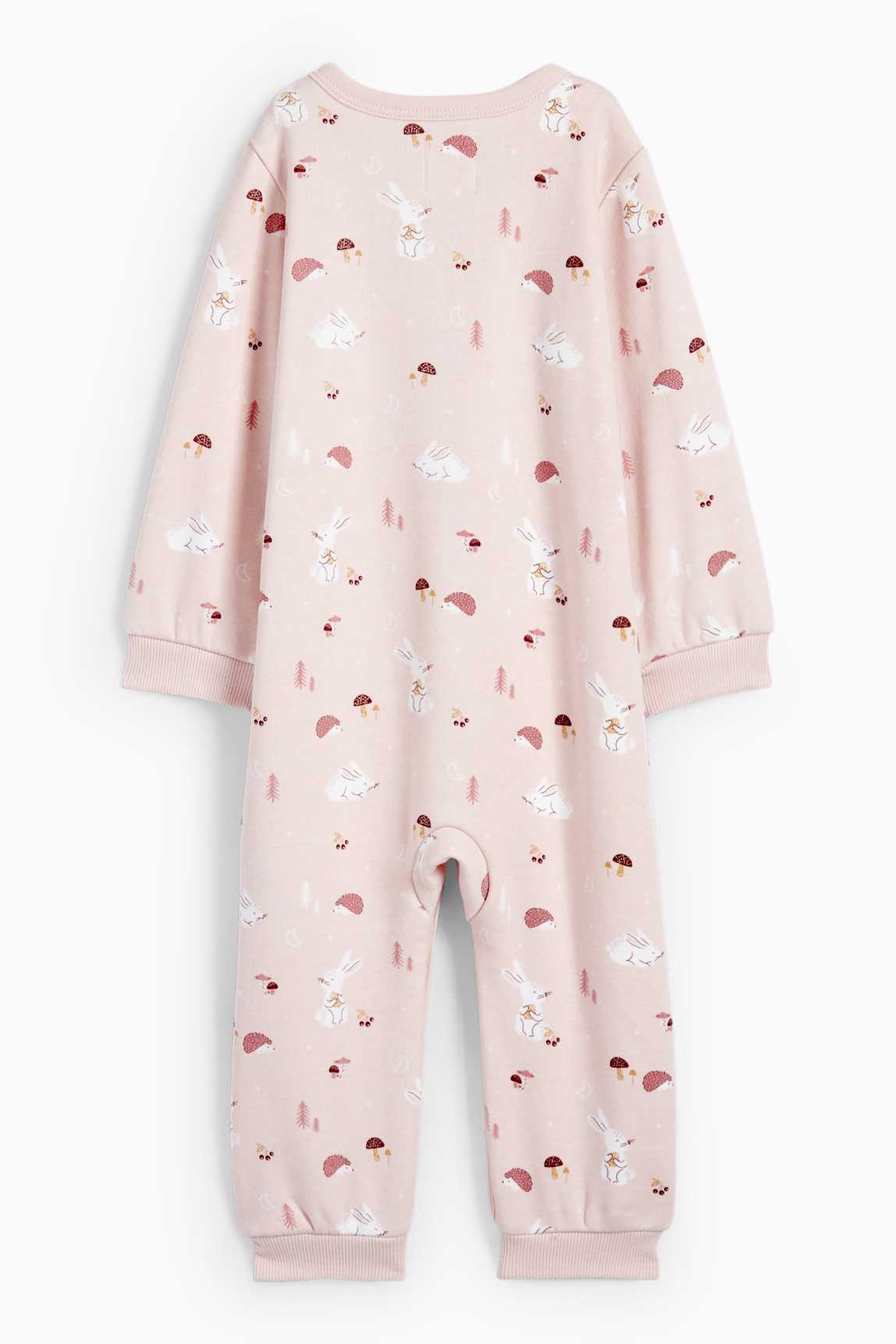 Bunny rabbit and hedgehog - baby sleepsuit