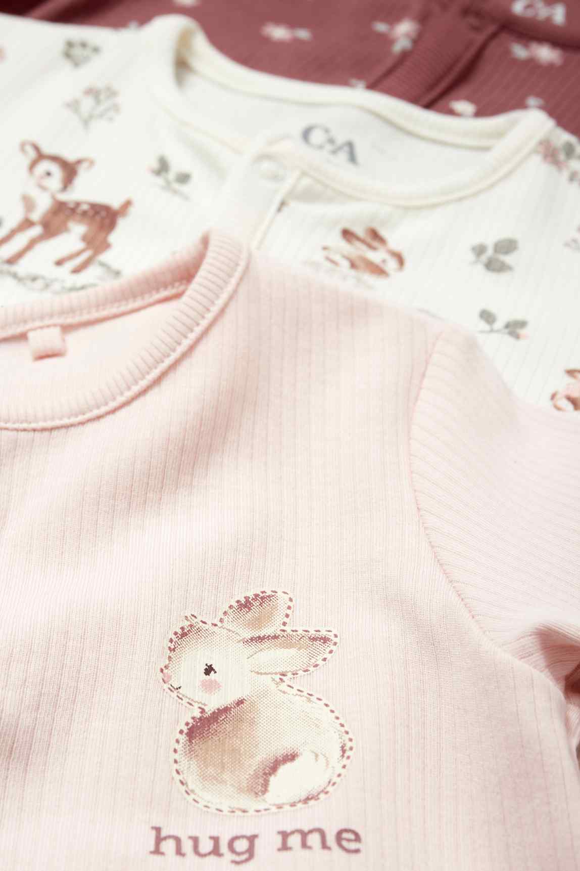 Multipack of 3 - bunny rabbit and fawn - baby sleepsuit