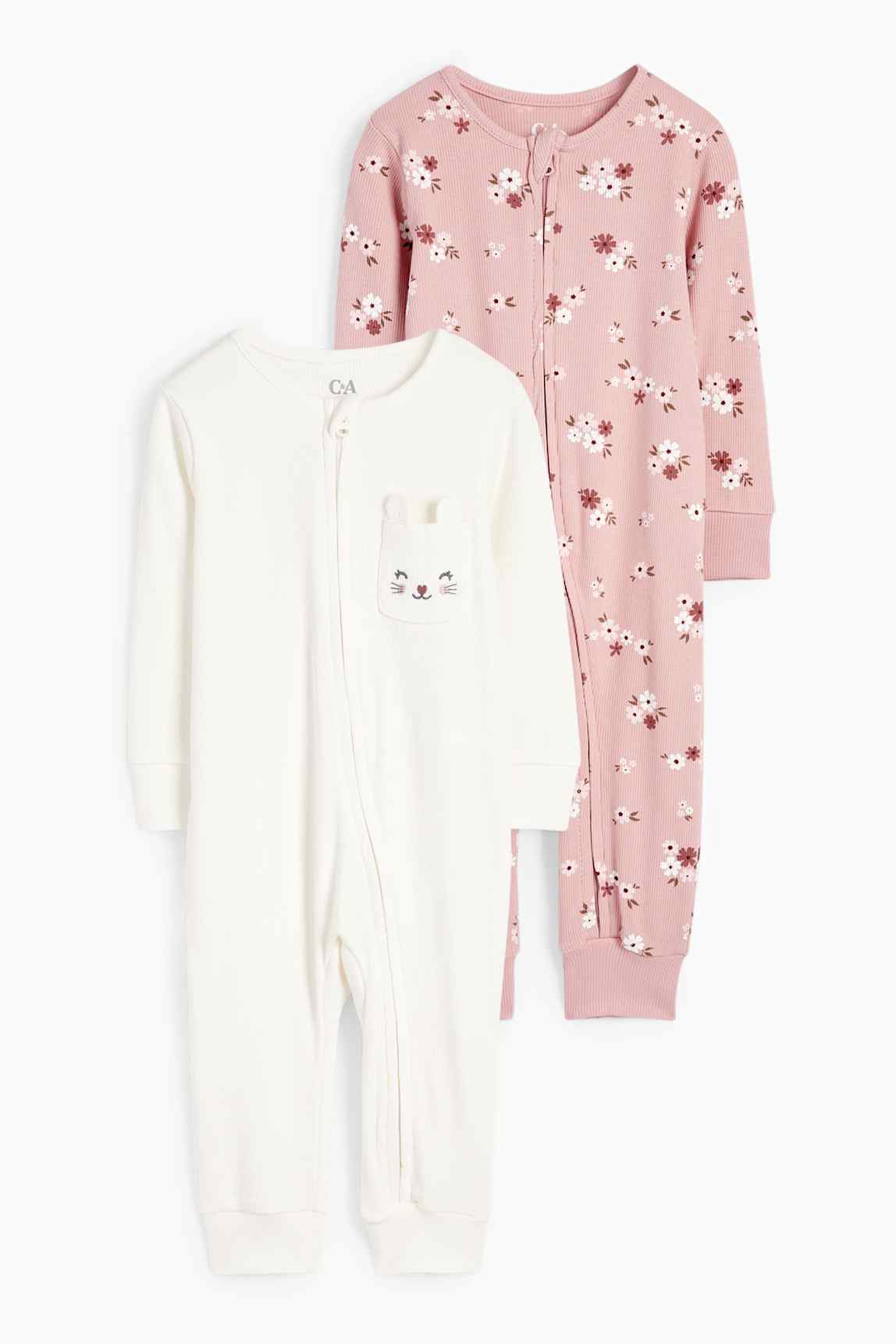 Multipack of 2 - bunny rabbit and flowers - baby sleepsuit