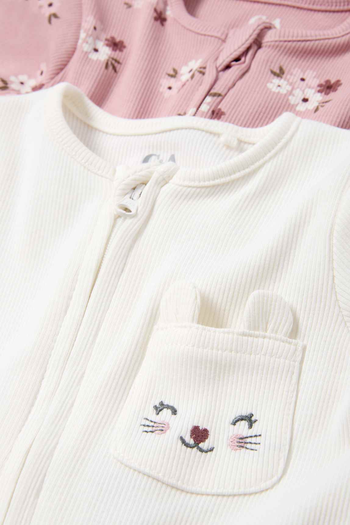 Multipack of 2 - bunny rabbit and flowers - baby sleepsuit