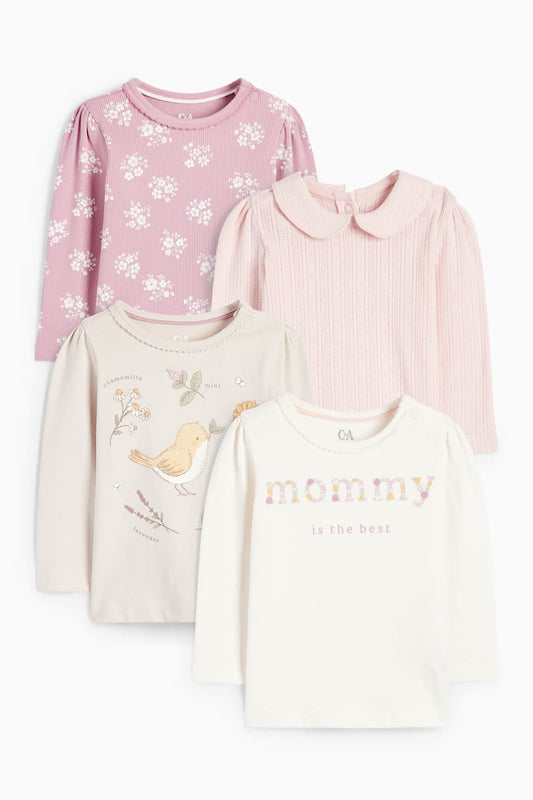 Multipack of 4 - little bird and flowers - baby long sleeve top