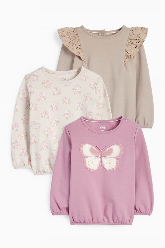 Multipack of 3 - butterfly and flowers - baby sweatshirt