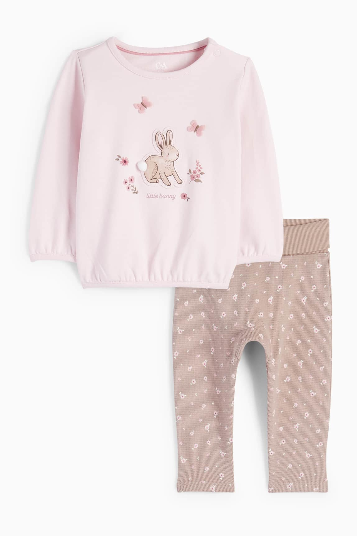 Bunny rabbit and flowers - baby outfit - 2 piece