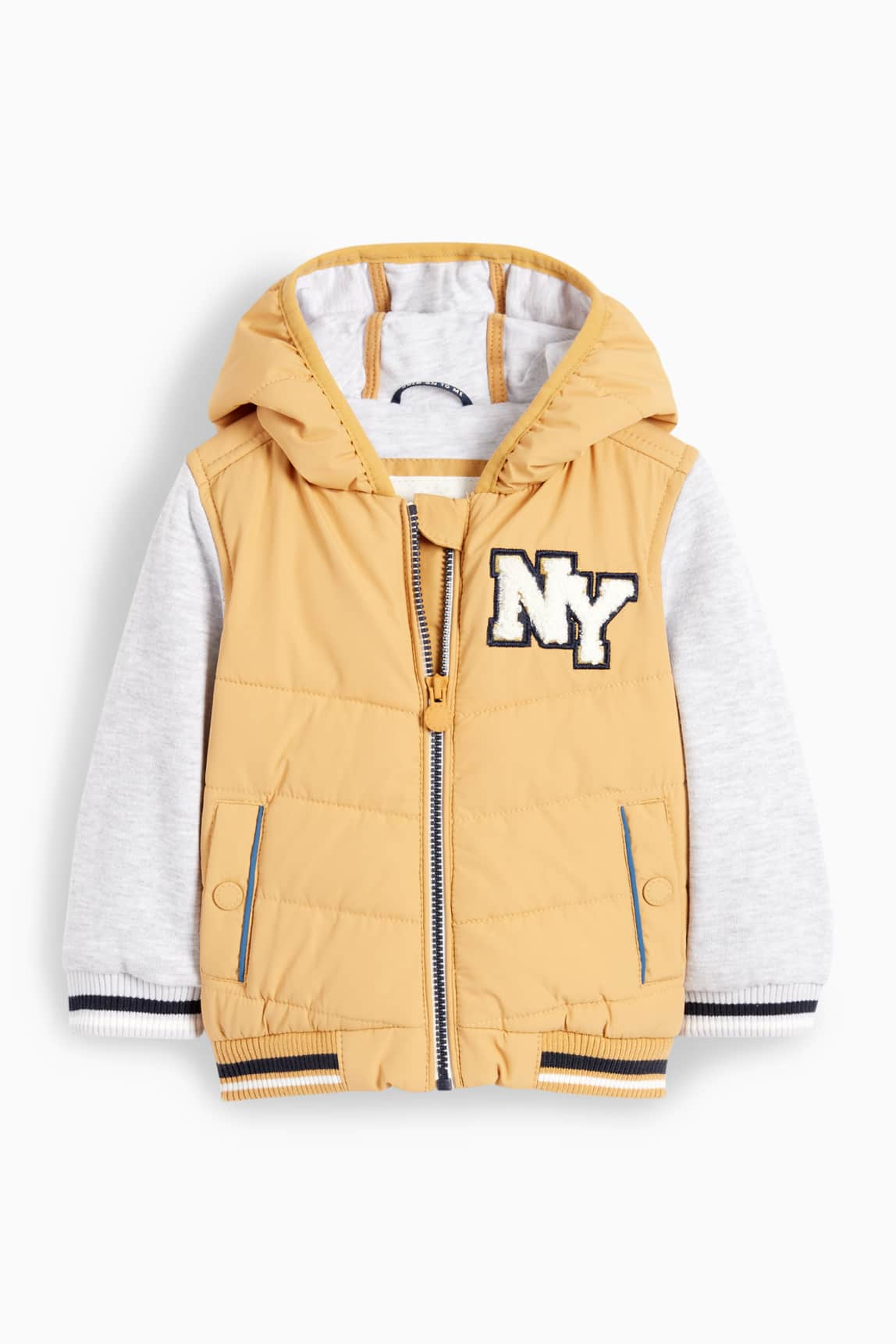 Baby varsity jacket with hood