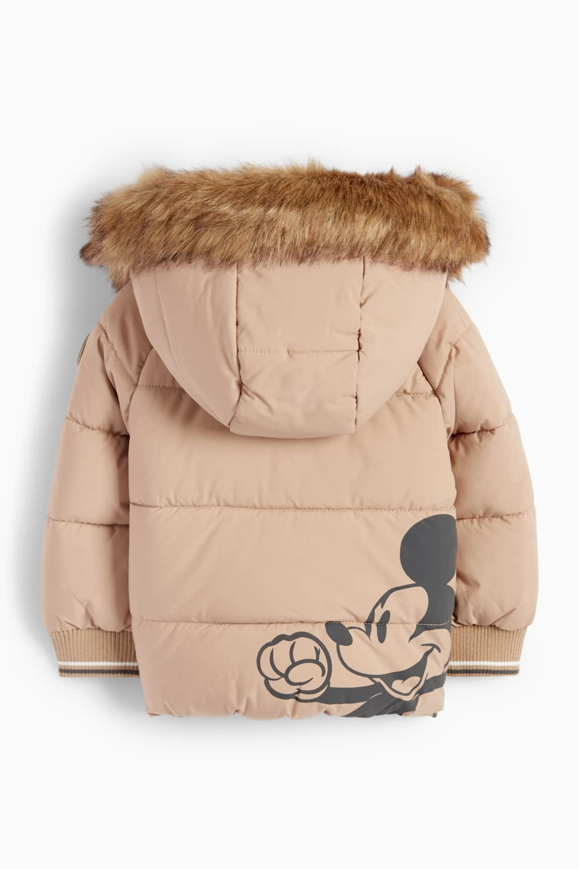 Mickey Mouse - baby quilted jacket with hood and faux fur trim