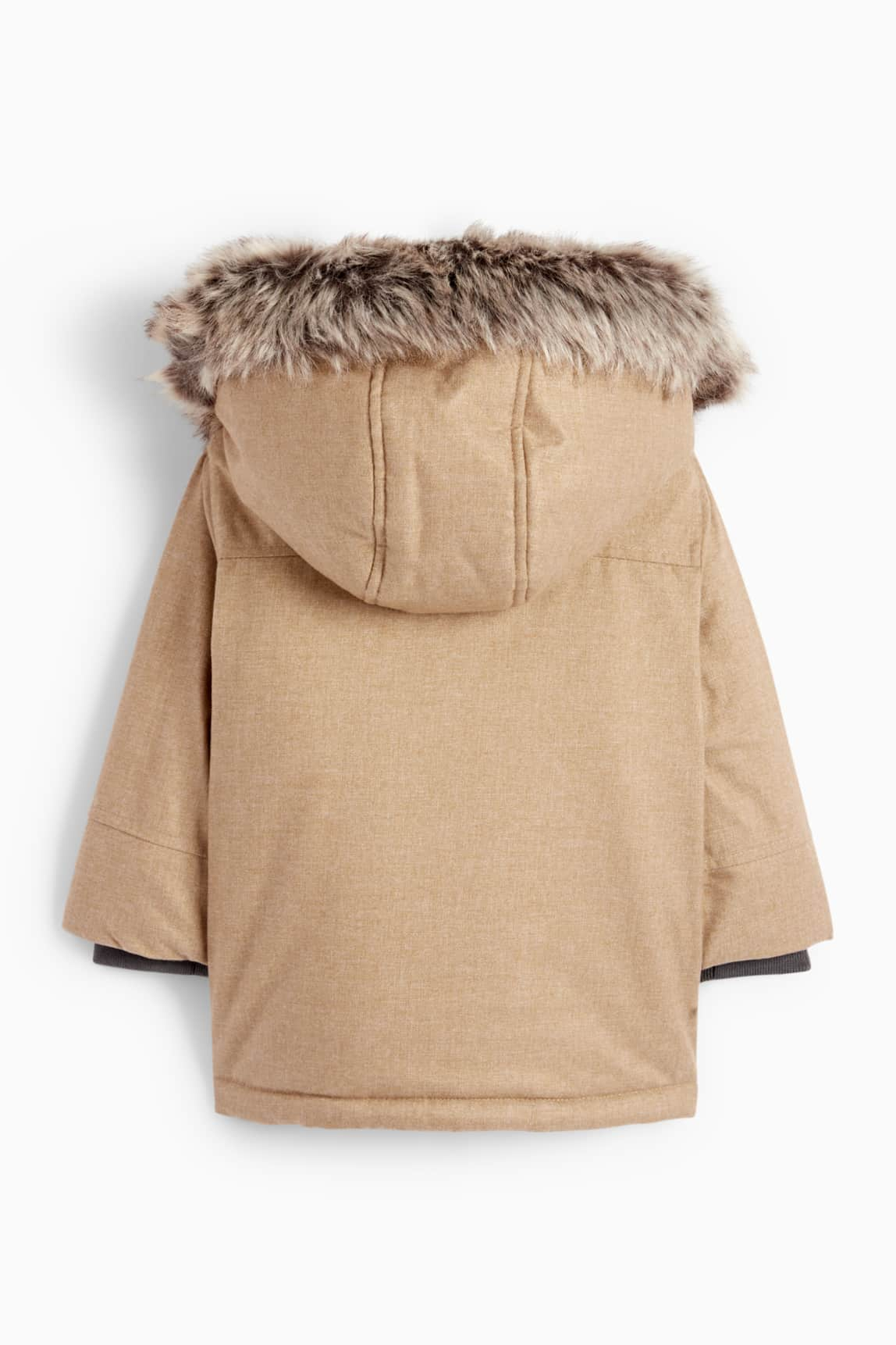 Baby parka with hood and faux fur trim - winter