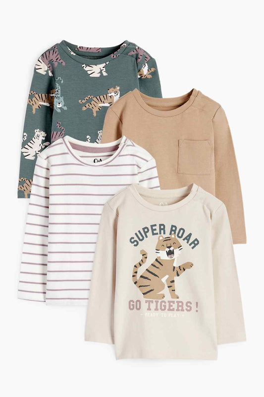 Multipack of 4 - tiger- baby long sleeve top