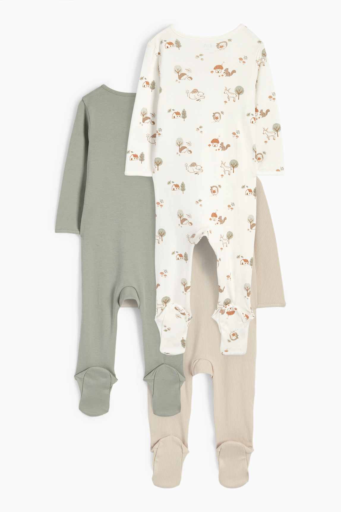 Multipack of 3 - woodland animals - baby sleepsuit