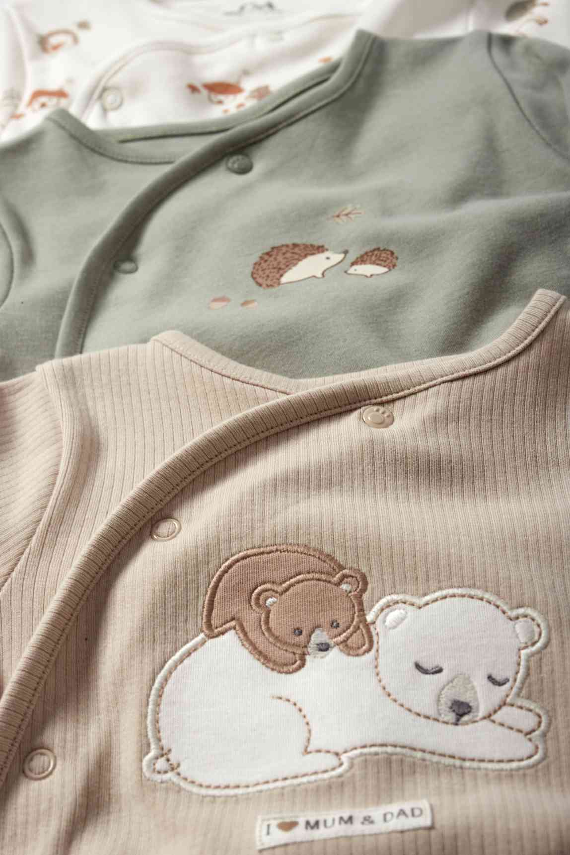 Multipack of 3 - woodland animals - baby sleepsuit