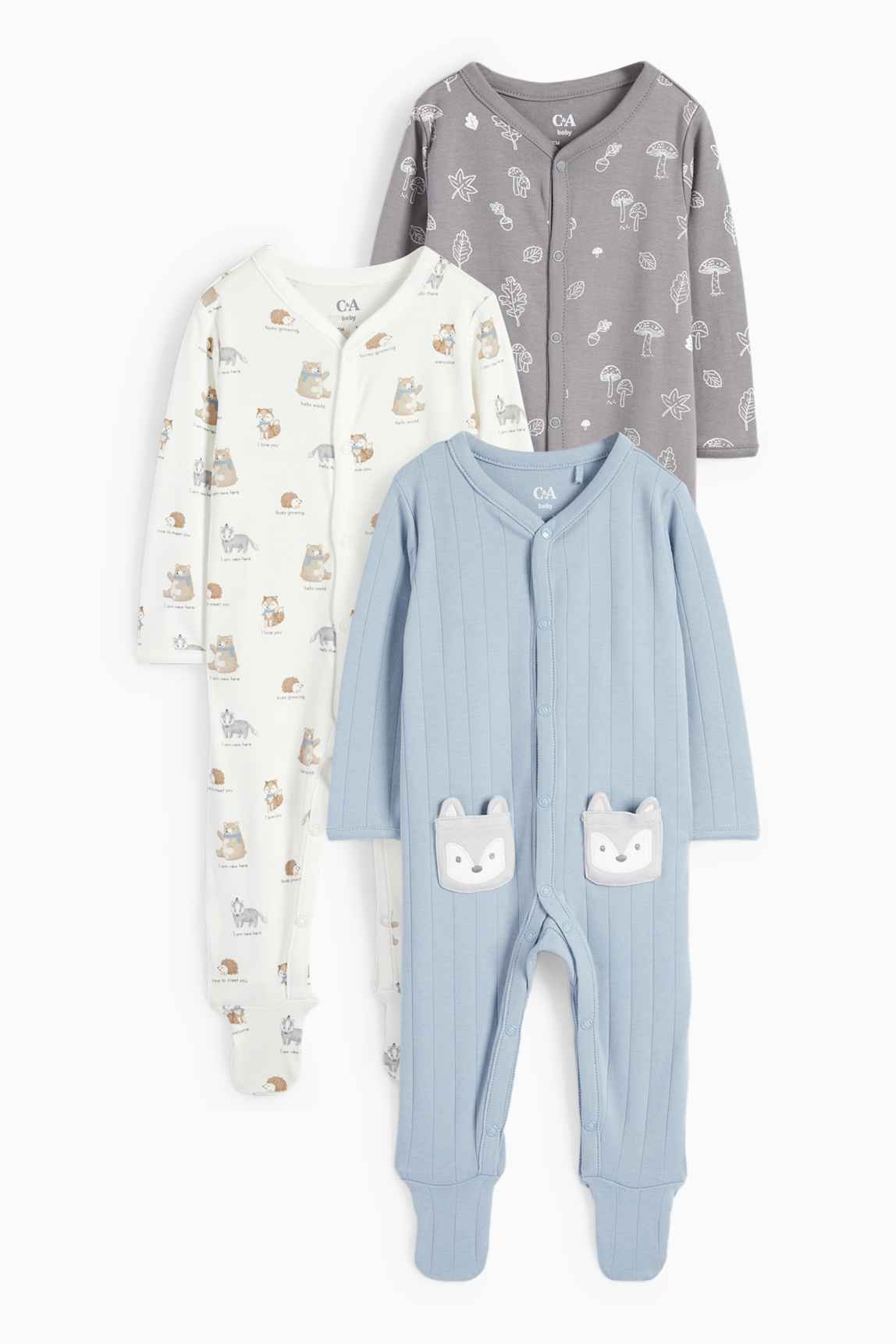 Multipack of 3 - forest - baby sleepsuit