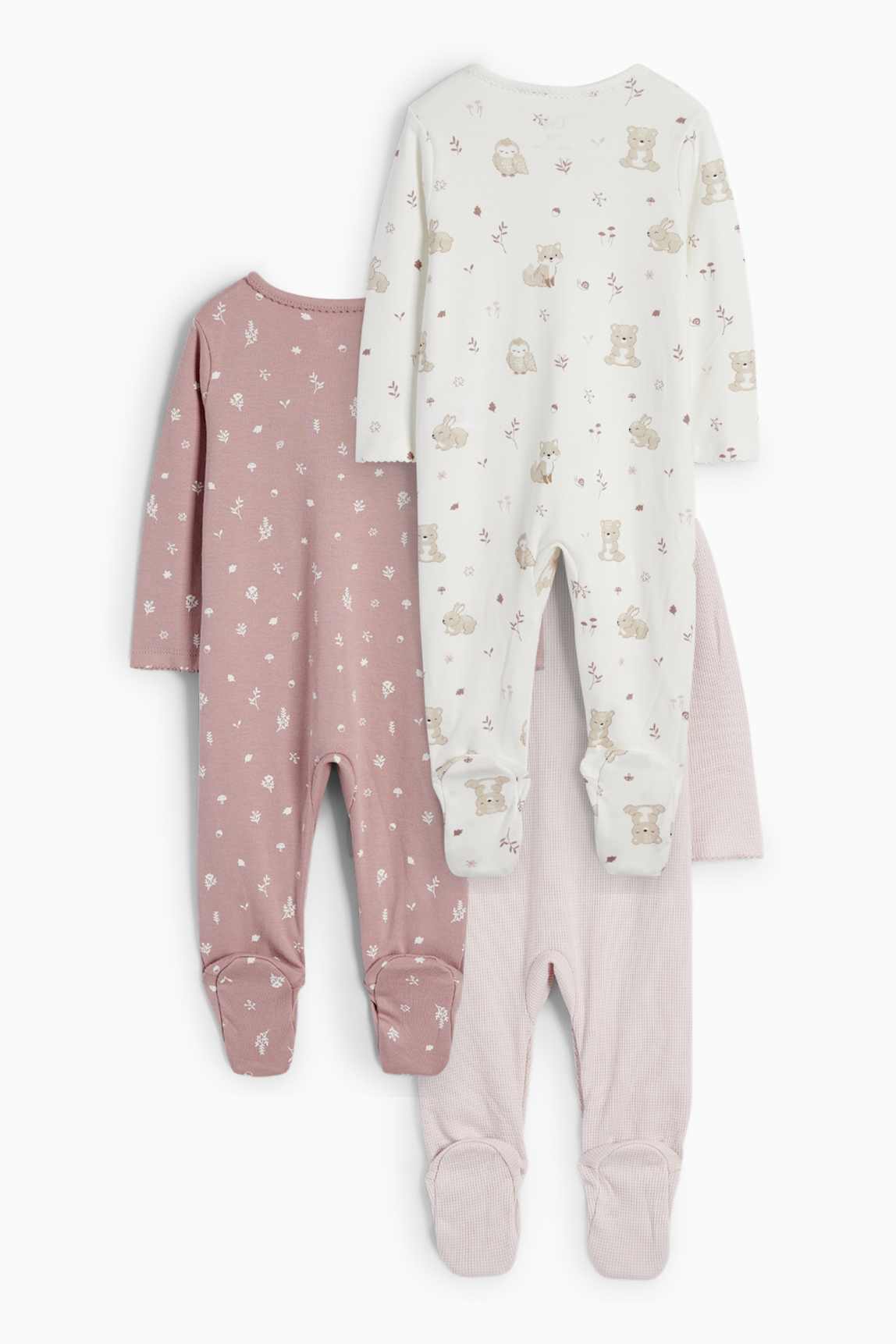 Multipack of 3 - flowers and animals - baby sleepsuit