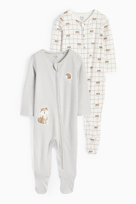 Multipack of 2 - hedgehog and raccoon - baby sleepsuit