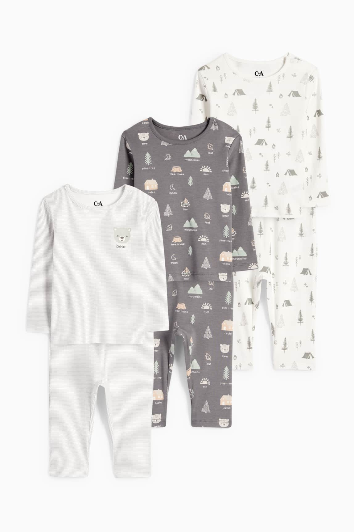 Multipack of 3 - woodland - baby pyjamas - 6 piece