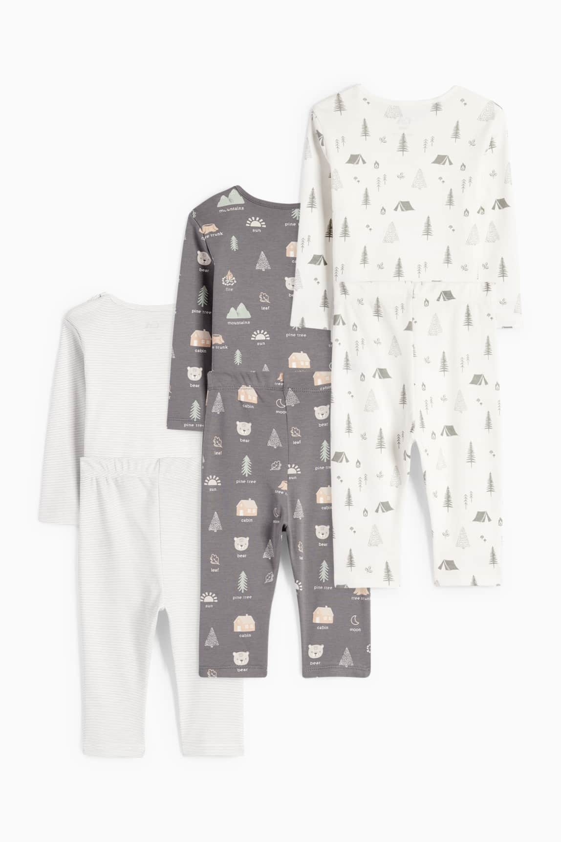 Multipack of 3 - woodland - baby pyjamas - 6 piece