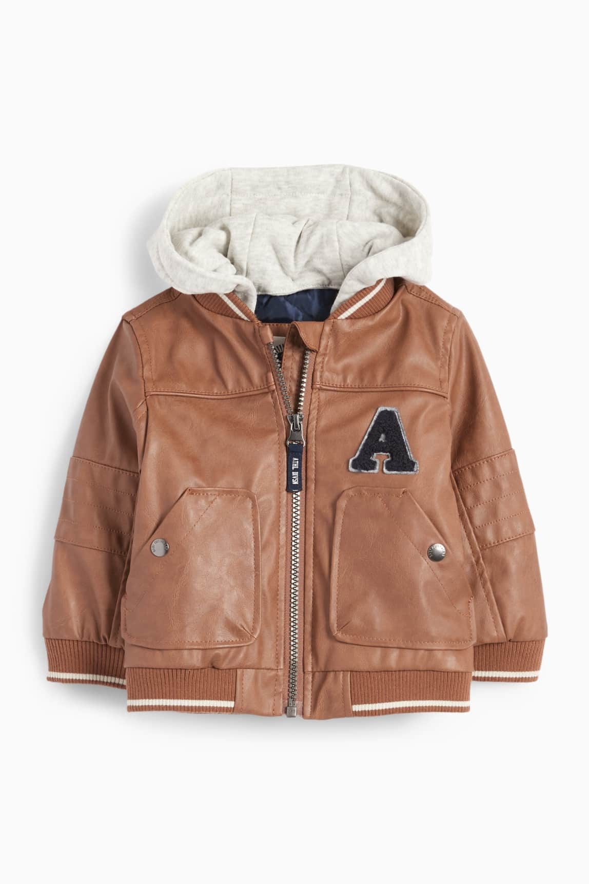 Baby varsity jacket with hood - faux leather