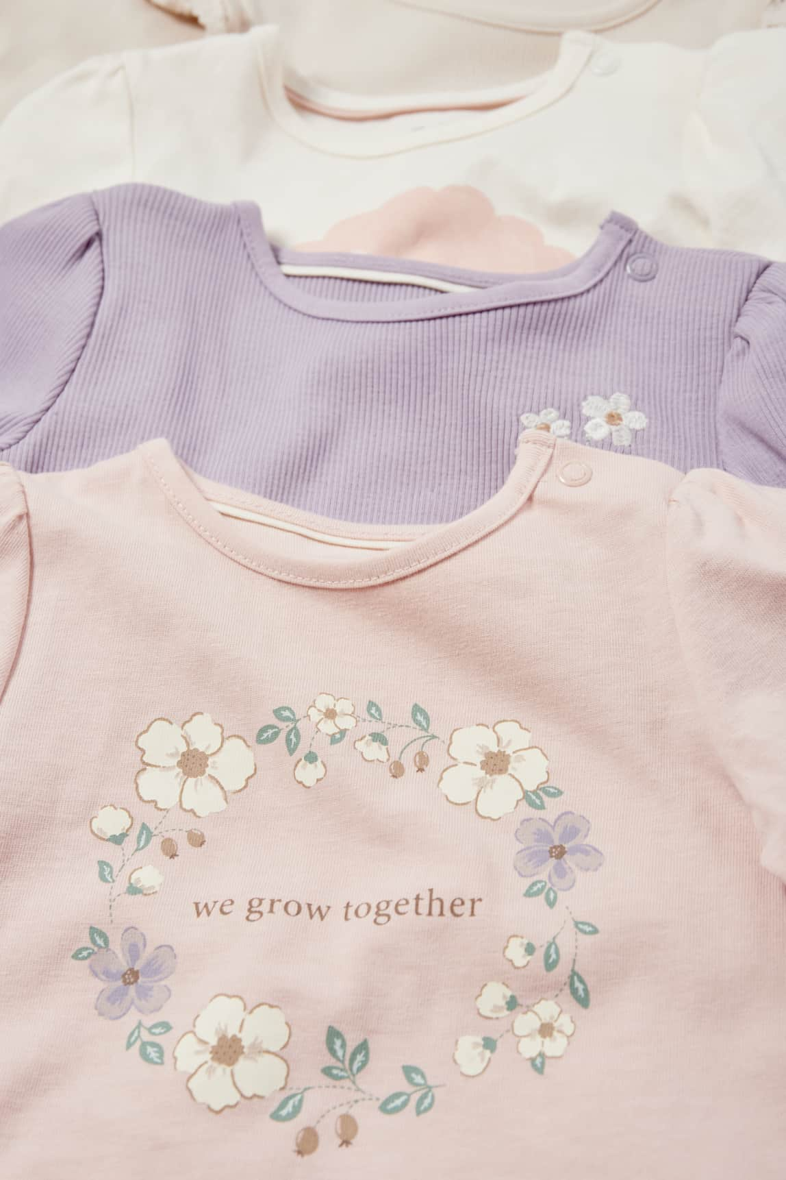 Multipack of 4 - flowers and little bird - baby long sleeve top