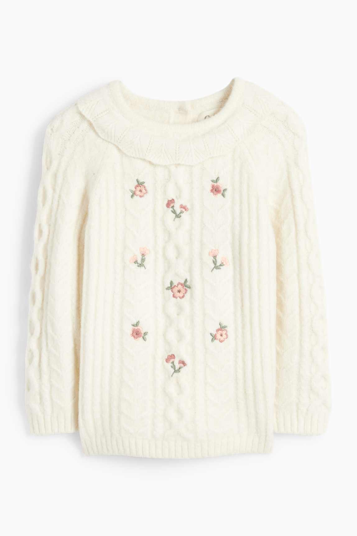 Floral - baby jumper - cable knit pattern