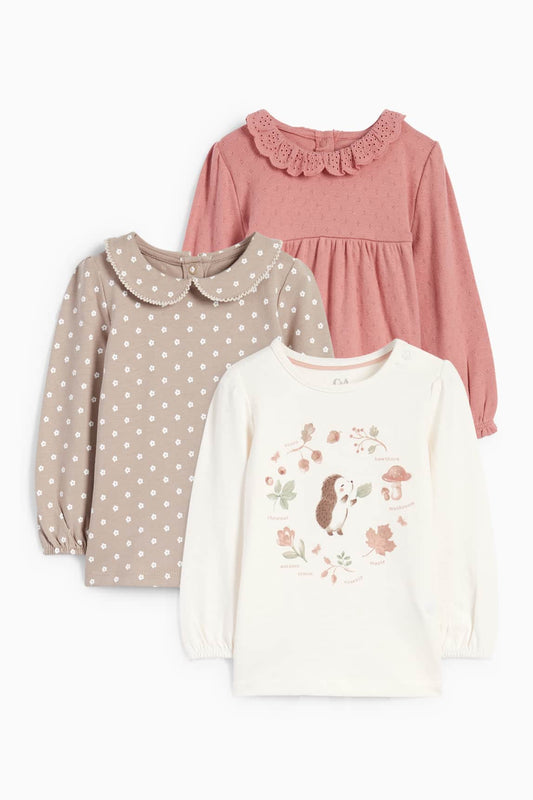 Multipack of 3 - woodland and flowers - long sleeve top