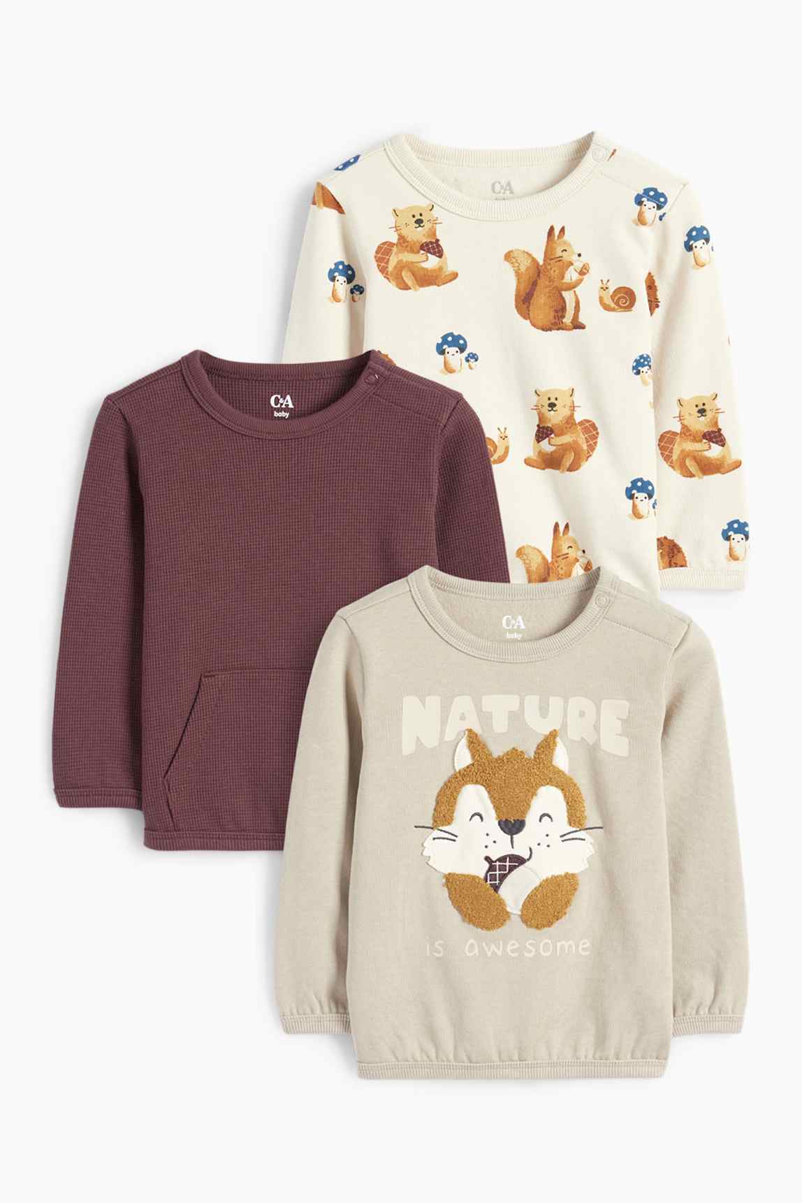 Multipack of 3 - squirrel and beaver - baby sweatshirt