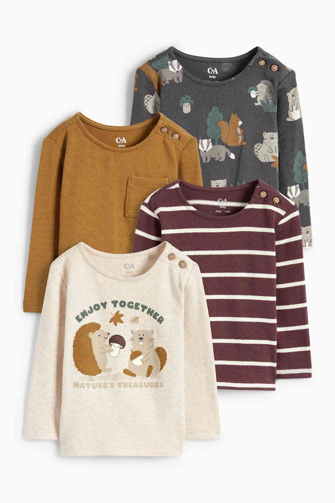 Multipack of 4 - woodland animals - baby long sleeve top