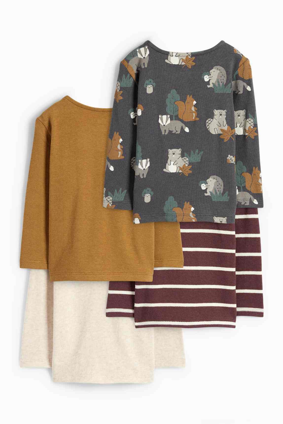 Multipack of 4 - woodland animals - baby long sleeve top