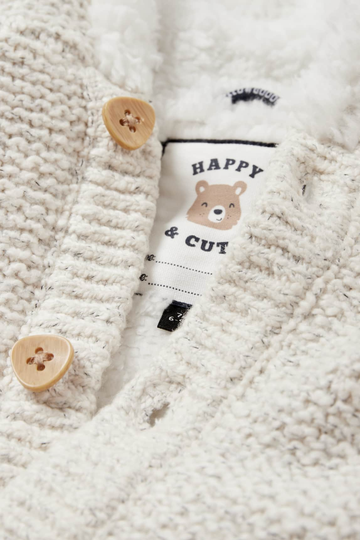 Teddy bear - baby cardigan with hood - lined