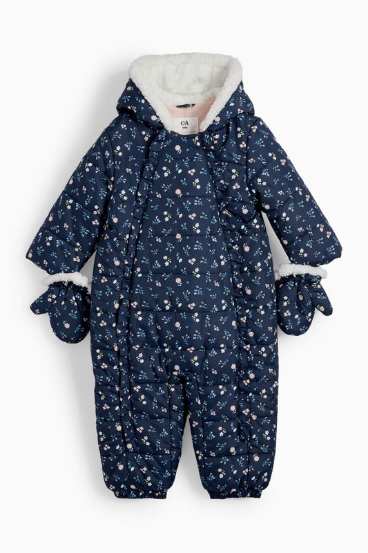 Floral - baby snowsuit with hood