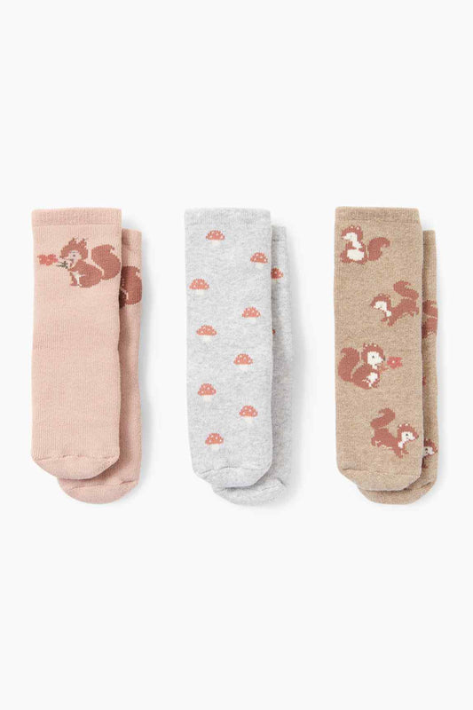 Multipack of 3 - autumn - baby non-slip socks with motif