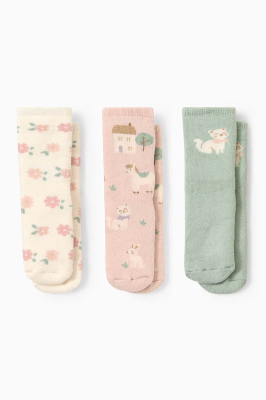 Multipack of 3 - animals - non-slip baby socks with motif