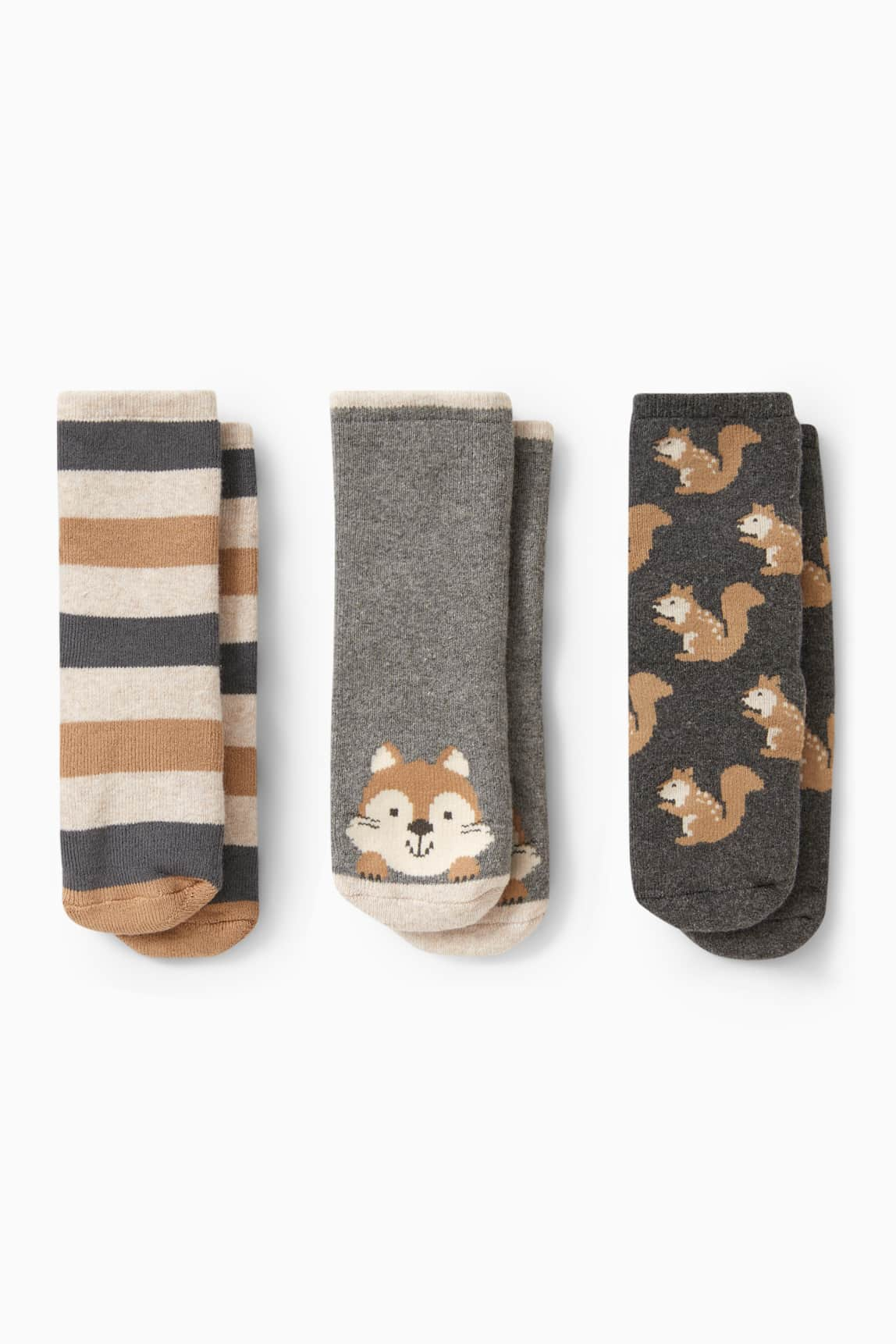 Multipack of 3 - squirrel - baby non-slip socks