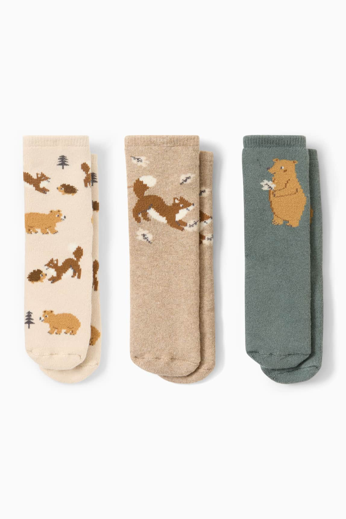 Multipack of 3 - woodland animals - baby non-slip socks