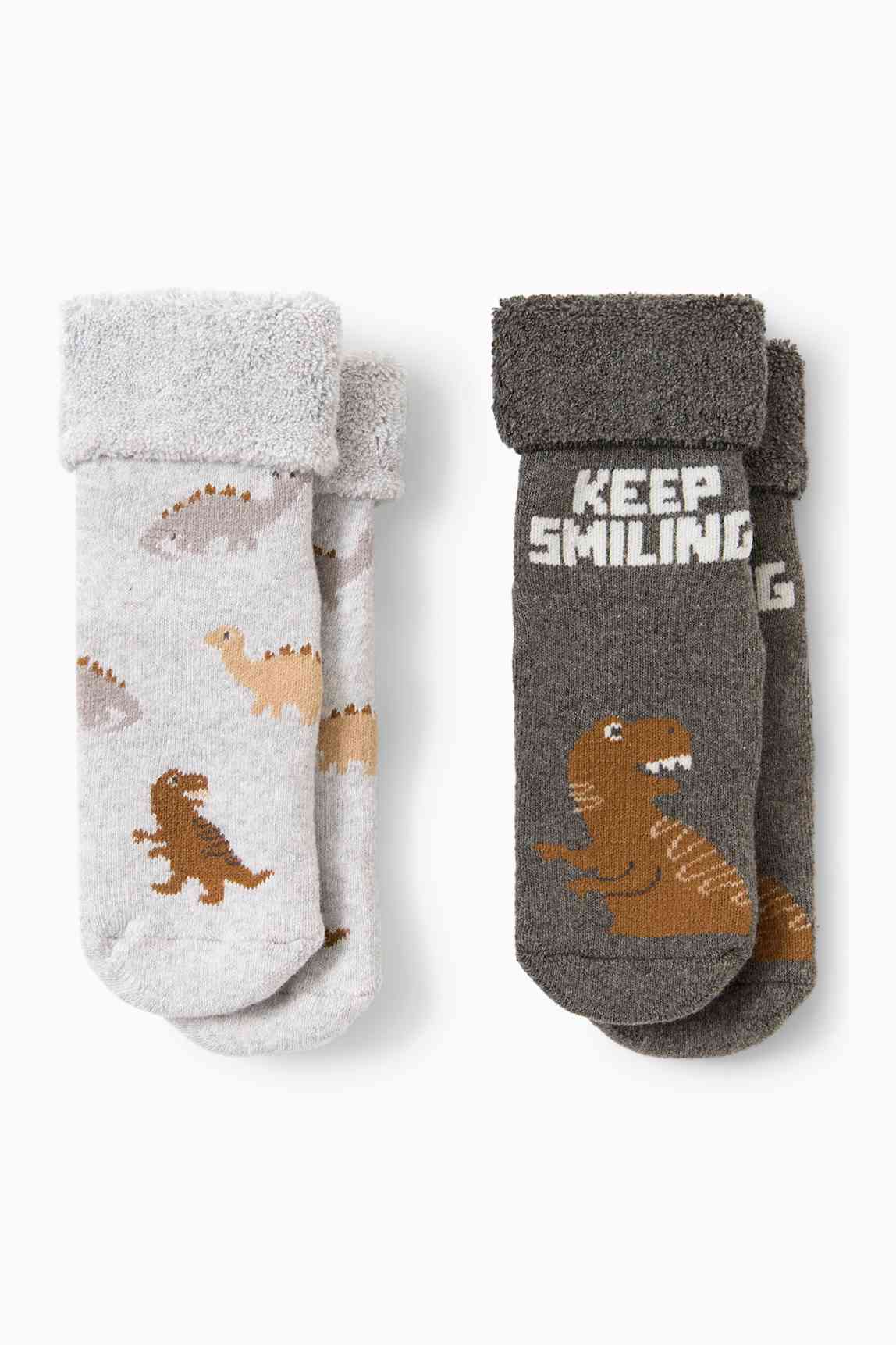 Multipack of 2 - dinosaur - baby non-slip socks with motif