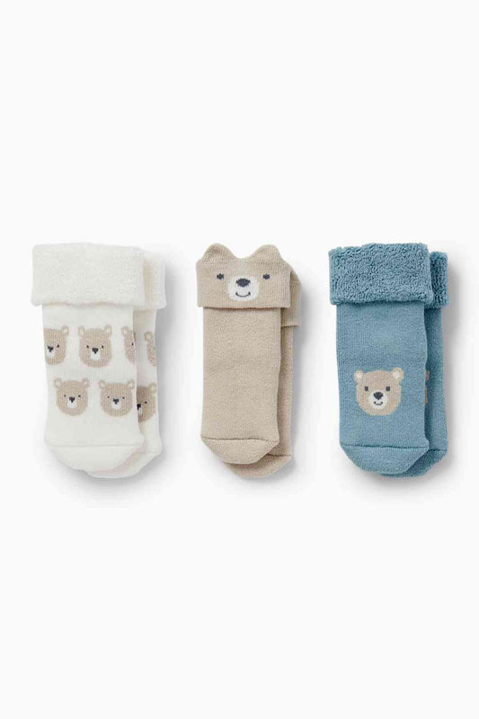 Multipack of 3 - teddy bear - newborn socks with motif