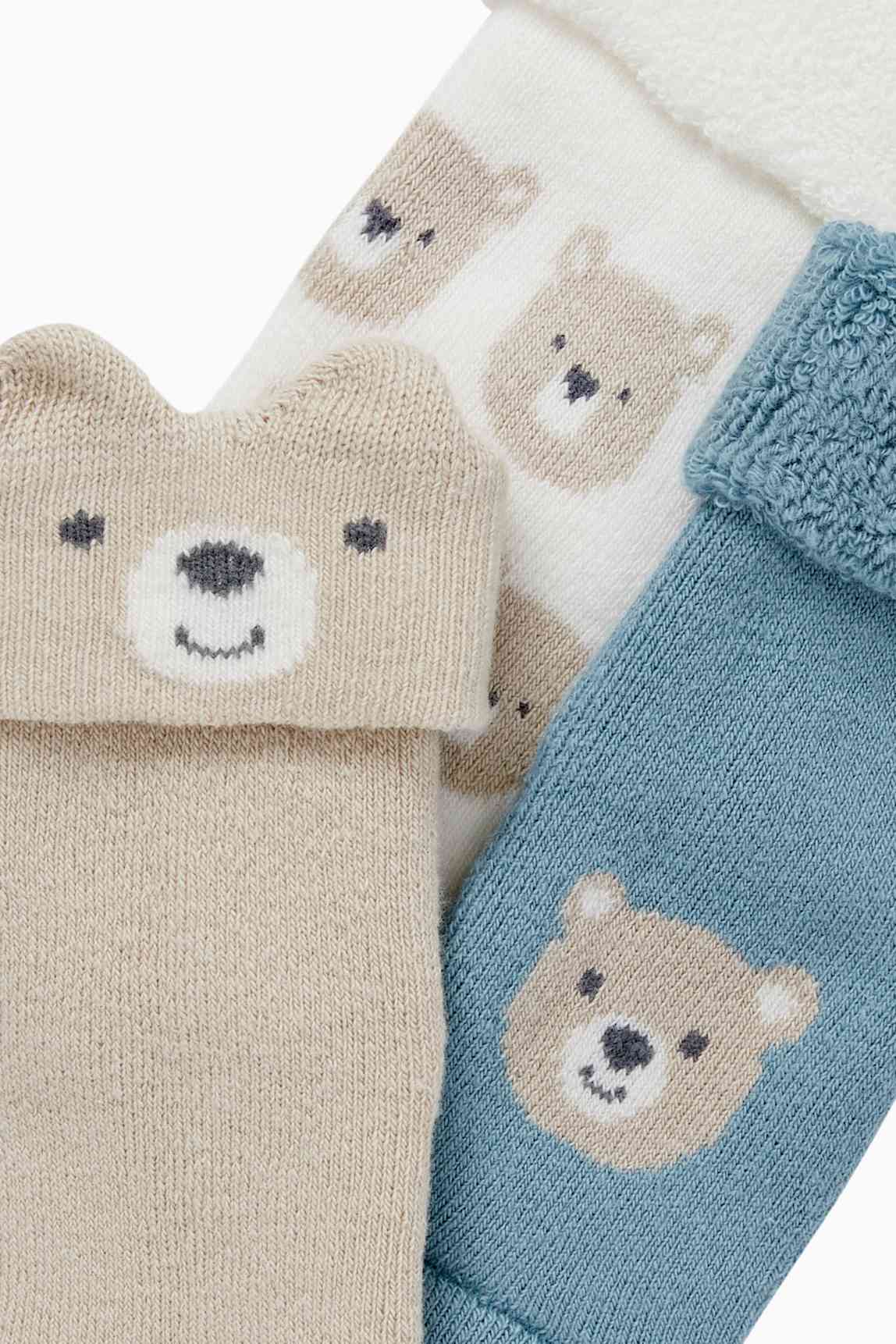 Multipack of 3 - teddy bear - newborn socks with motif