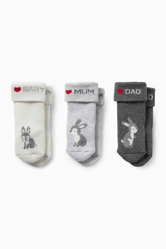 Multipack of 3 - bunny rabbit - newborn socks with motif