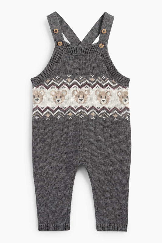 Teddy bear - knitted baby dungarees