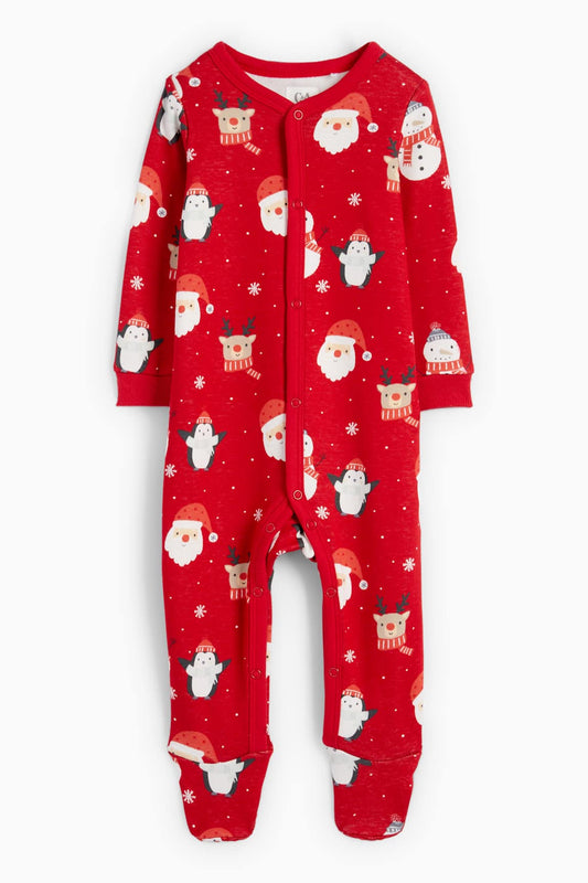 Father Christmas and Rudolph - baby Christmas sleepsuit