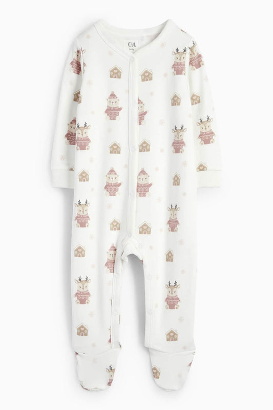 Teddy bear and Rudolph - baby Christmas sleepsuit